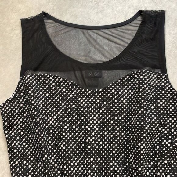 Dots Womens Sleeveless Blouse Black/White Polka Dot Peplum Ruffle Sz L - Picture 2 of 5
